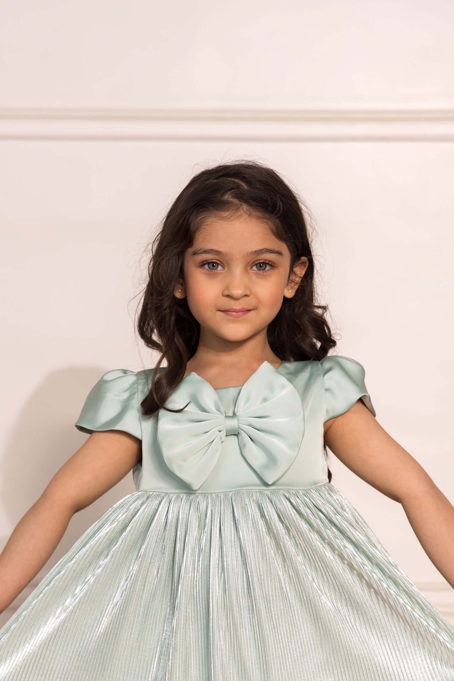 Sea Green Foil Satin A-Line Dress