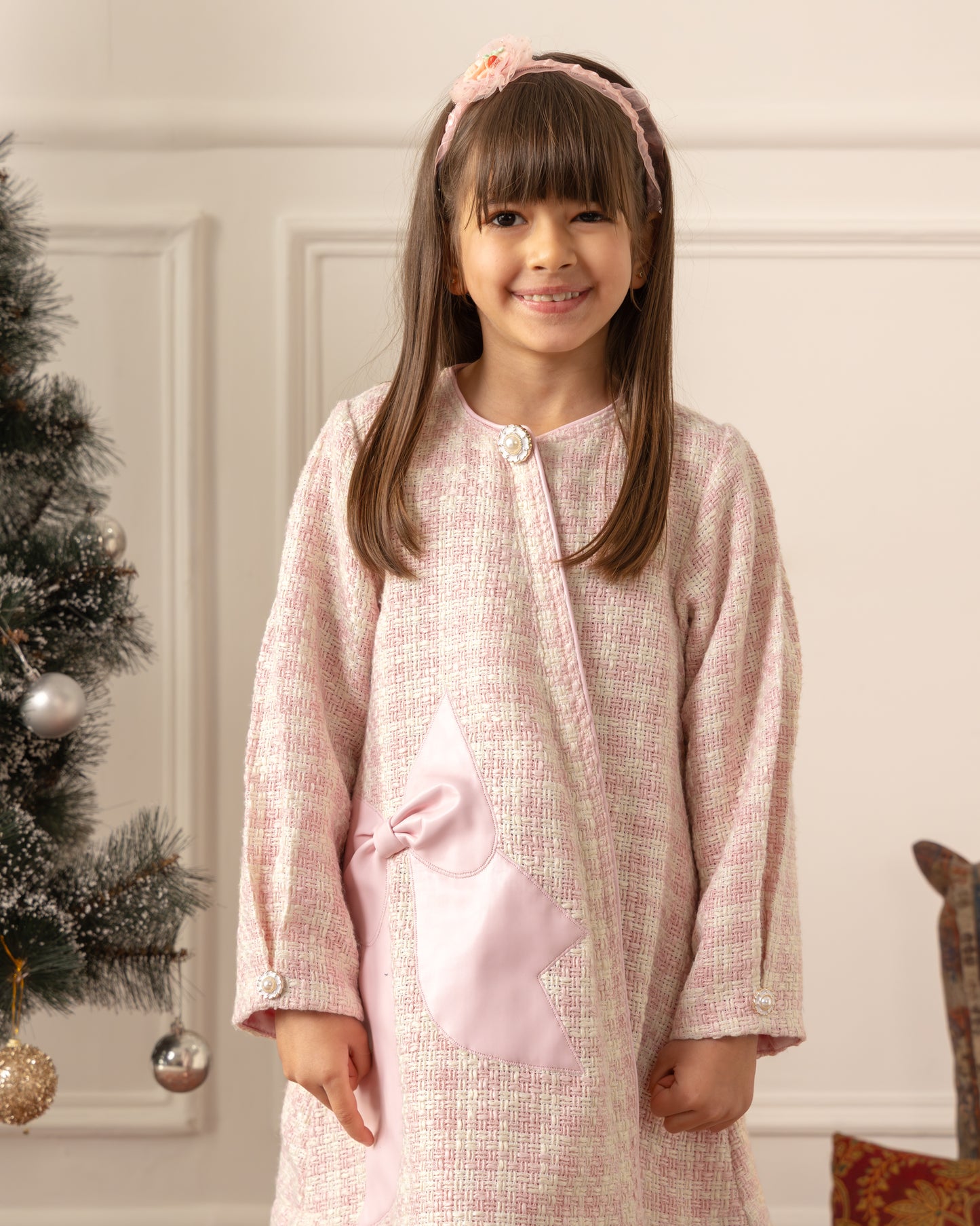 Tweed Pink Bow Dress