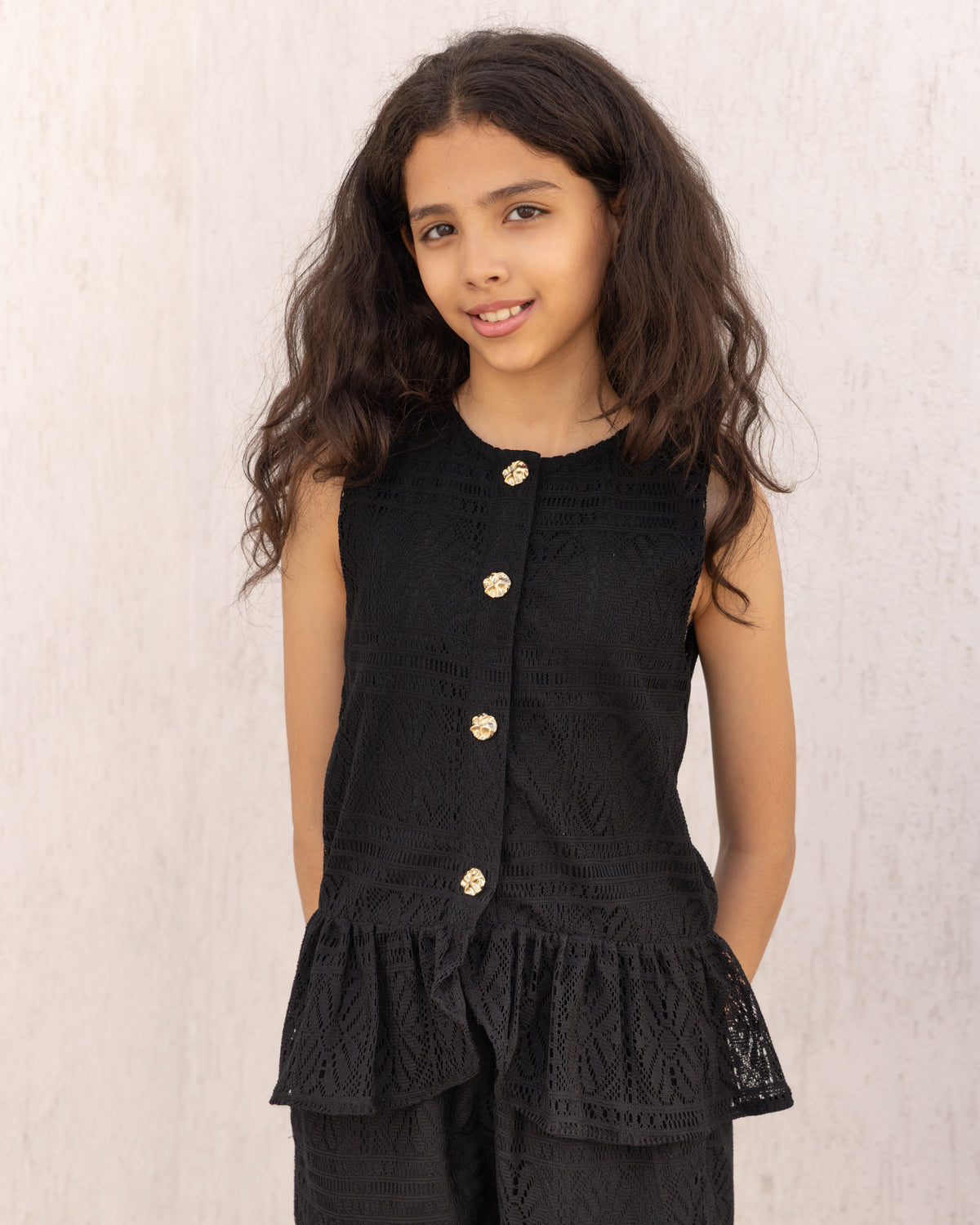 Black Peplum Top With Pants-Co-ord Set