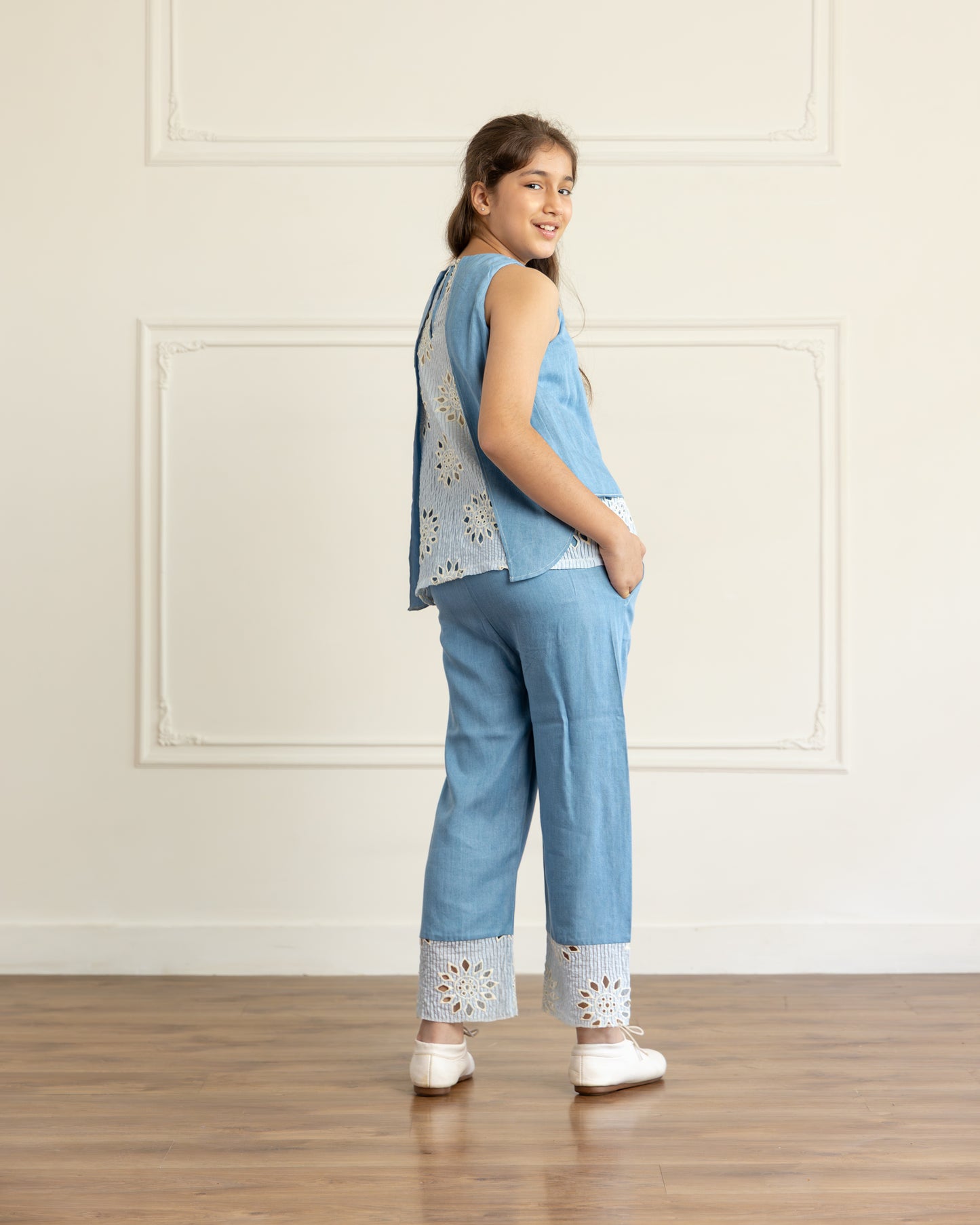 Light Blue Denim Cutwork Trouser