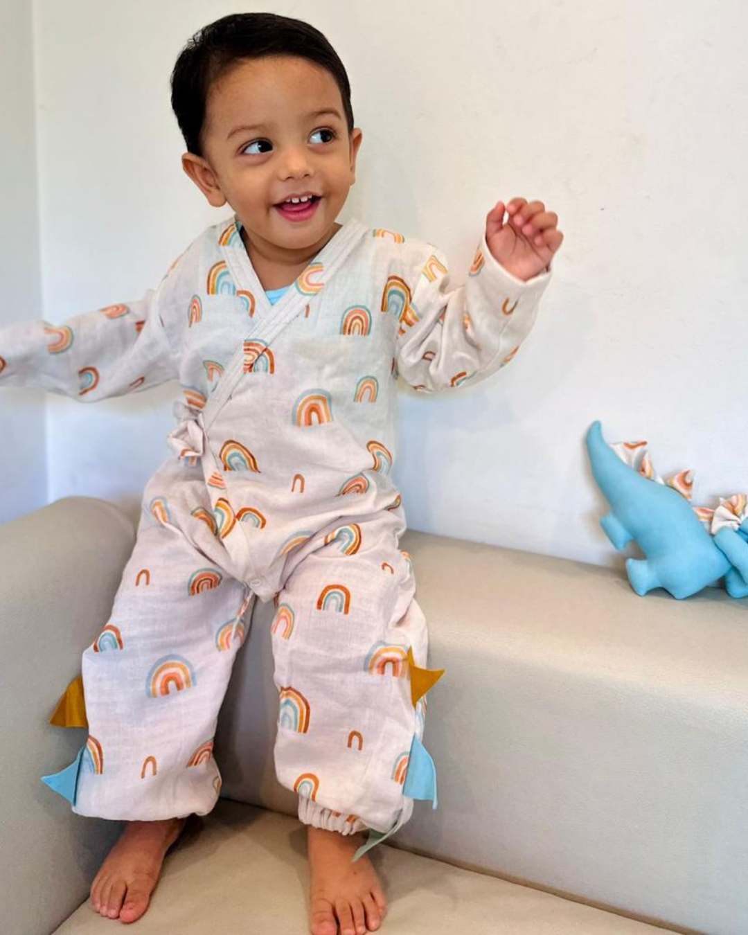 Boho Rainbow Romper With Dino
