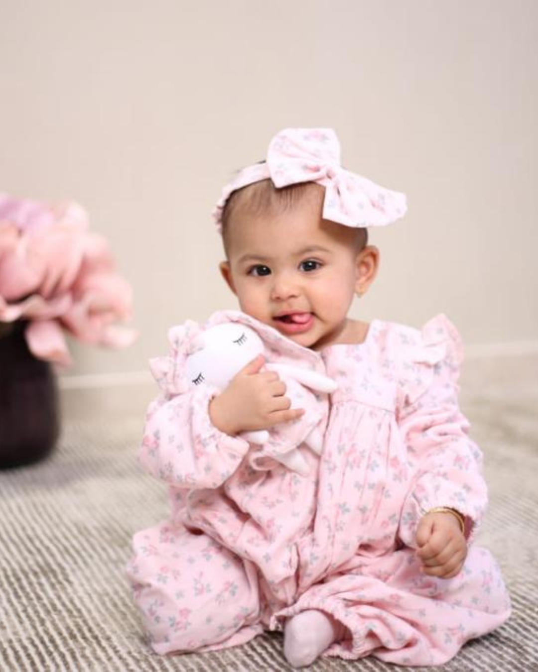 Pink Rose Romper Set With Mimi Bunny Doll