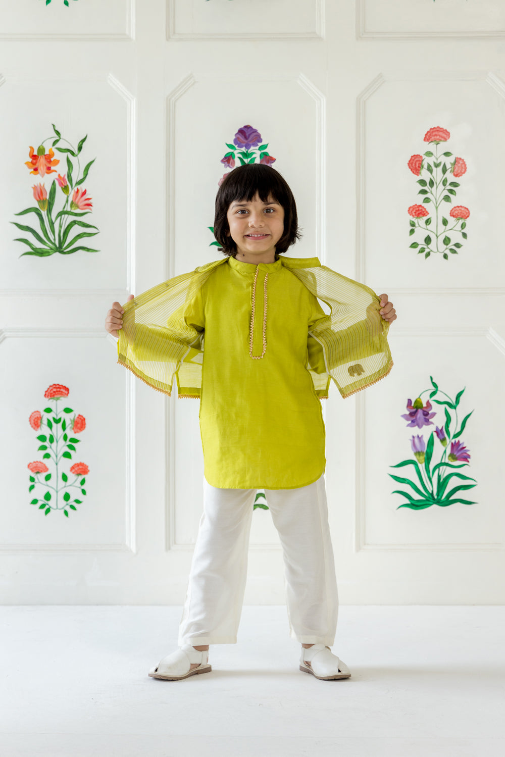 Regal Kurta Set- Earthy Lime Green