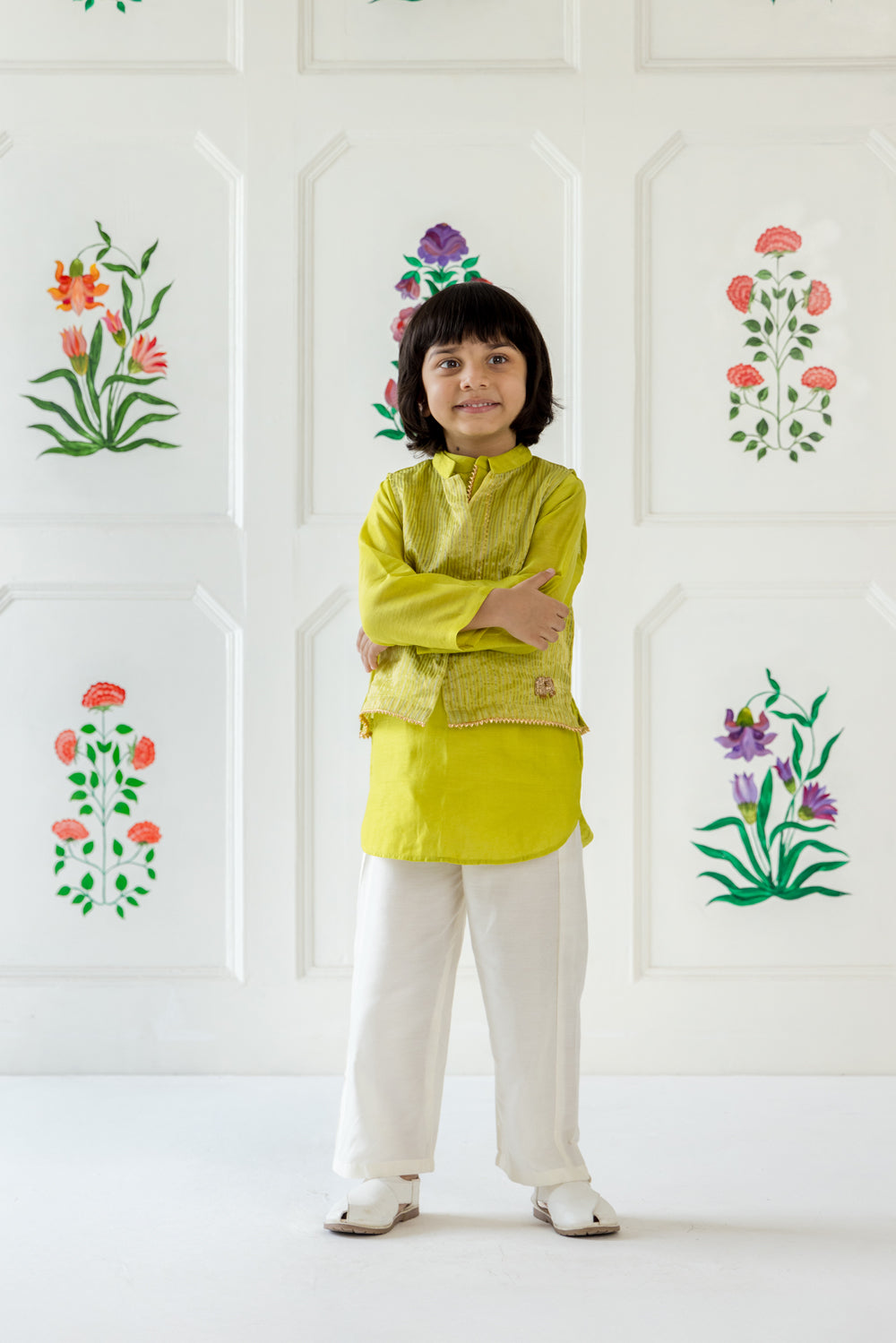 Regal Kurta Set- Earthy Lime Green