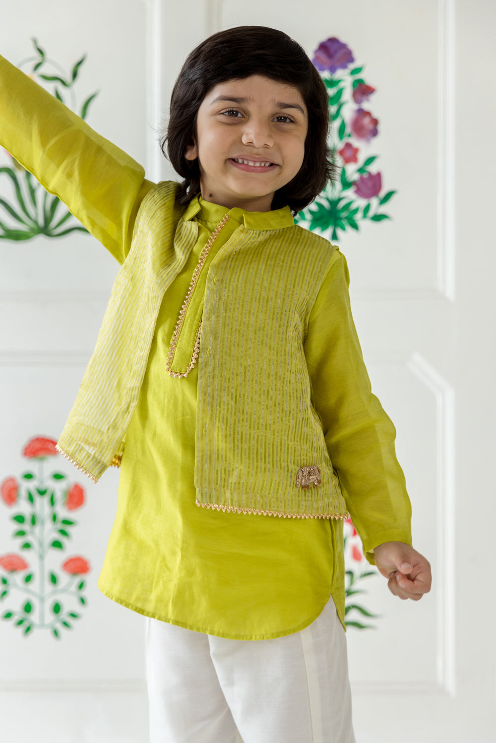 Regal Kurta Set- Earthy Lime Green