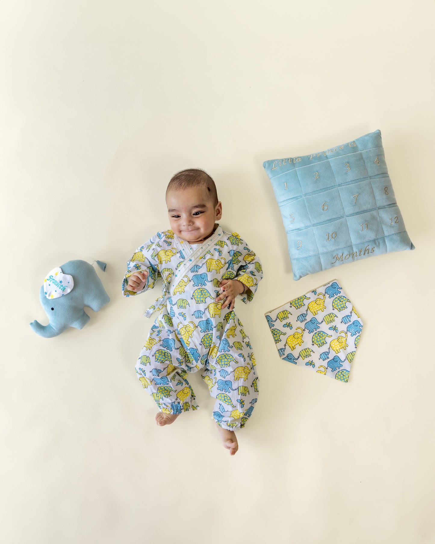 Elephant Print Unisex Romper (3-Pc-Set)