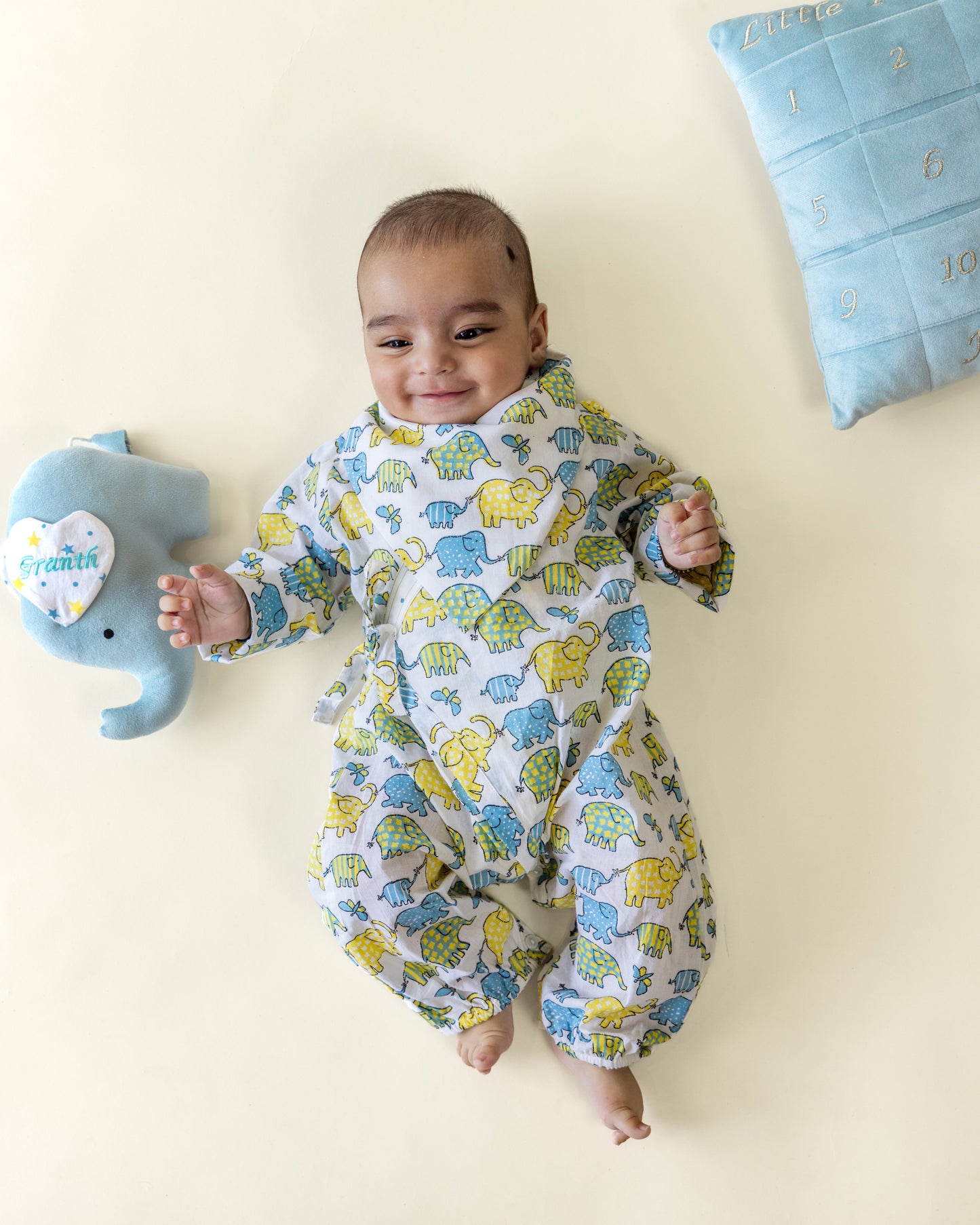 Elephant Print Unisex Romper (3-Pc-Set)