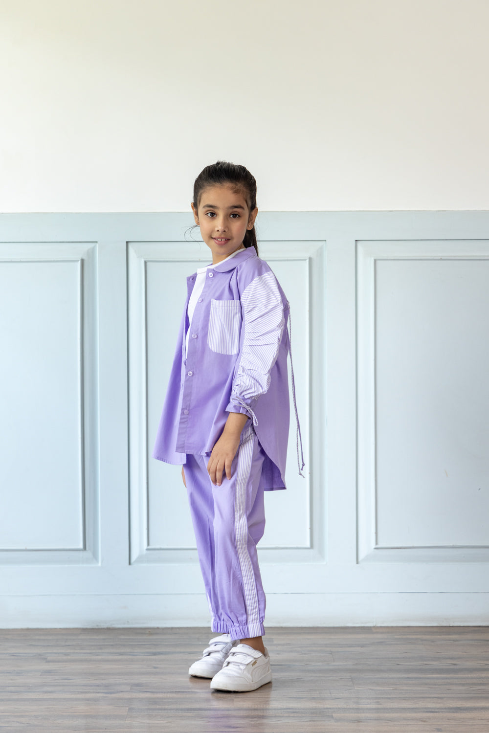 Oversized Lavender Shirt With Relaxed Jogger Style Trouser