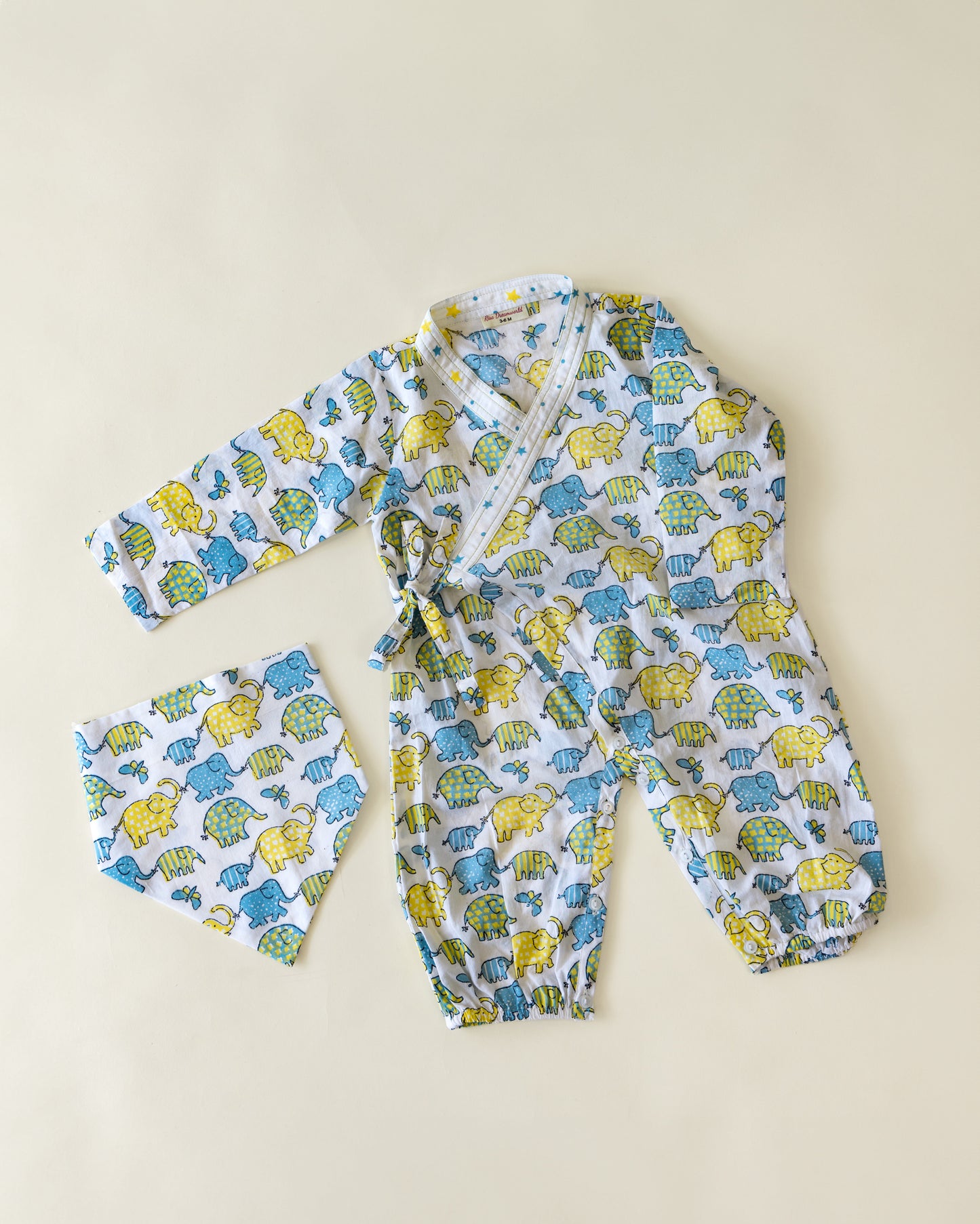 Elephant Print Unisex Romper (3-Pc-Set)