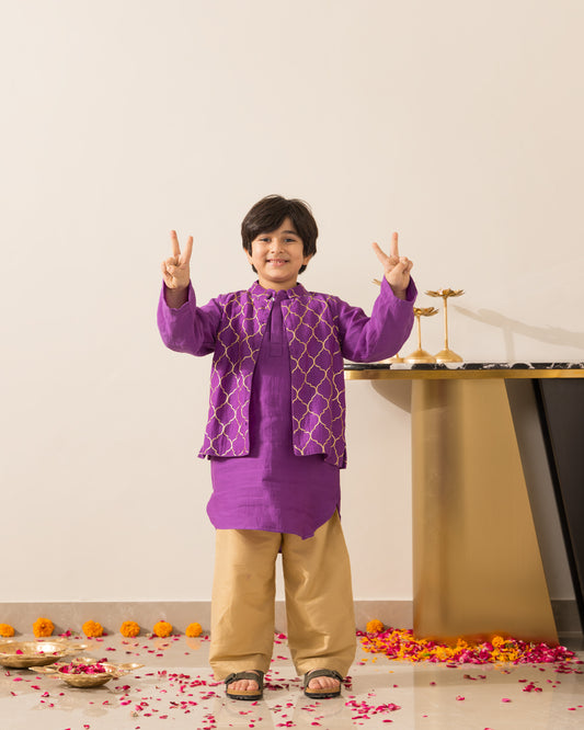 Royal Purple Embroidered Jacket Kurta Set