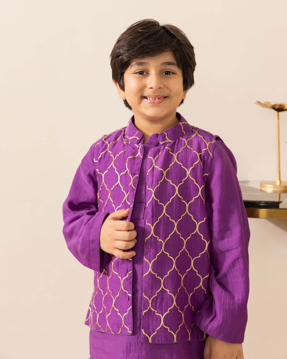 Royal Purple Embroidered Jacket Kurta Set