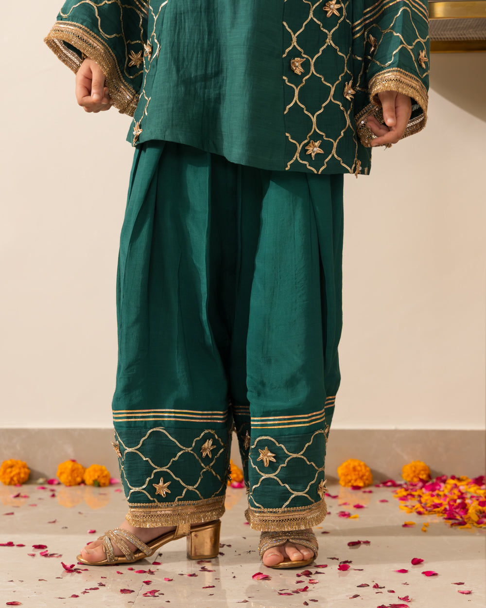 Anarkali Kurta Farshi Set 3Pc- Emerald Green