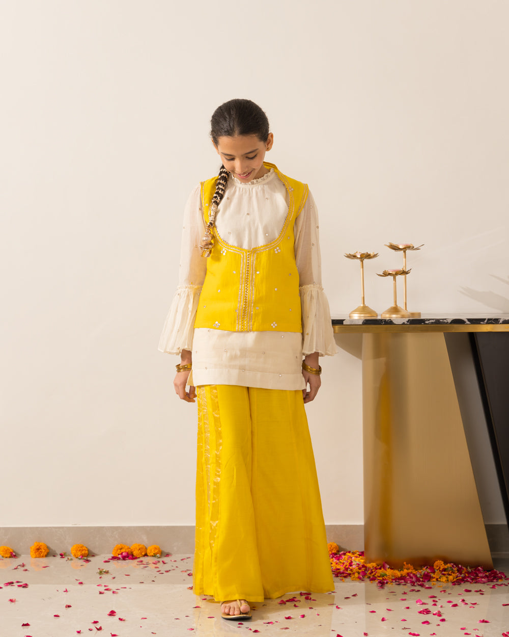 Embroidered Koti Set- Yellow