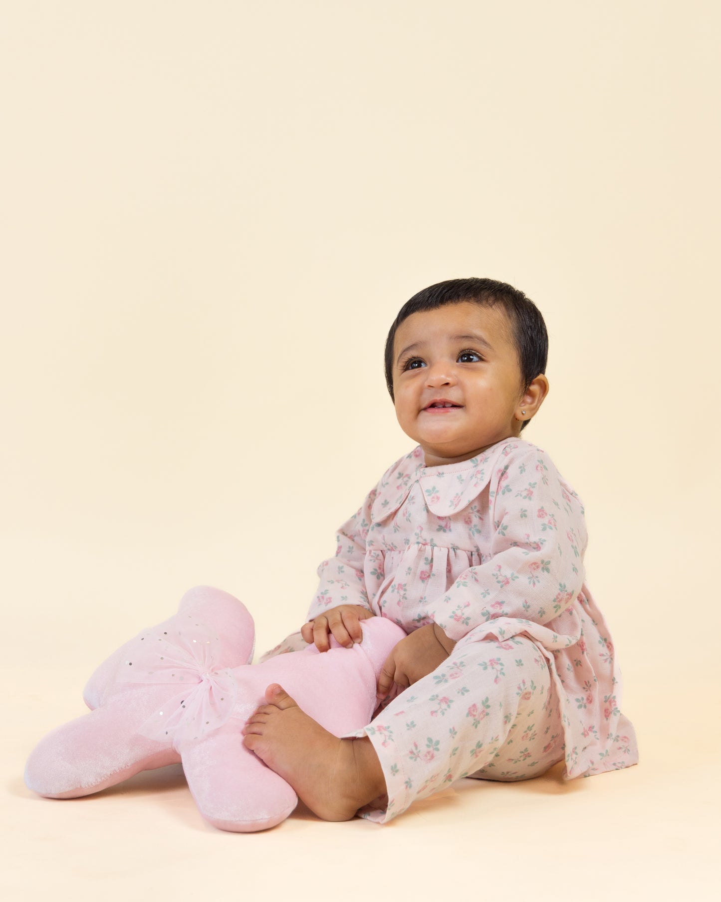 Pink Rose Loungewear Set With Matching Bunny Doll