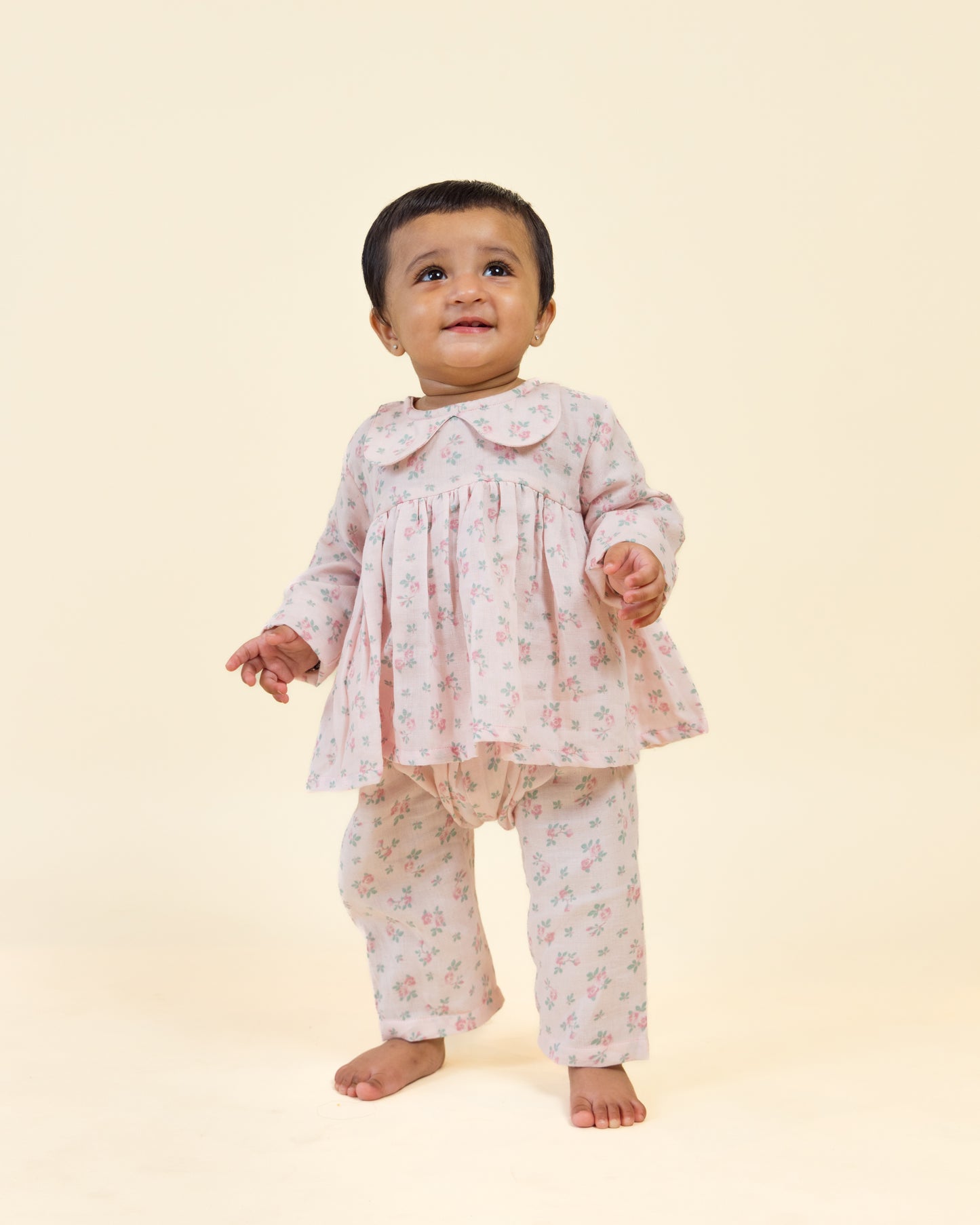 Pink Rose Loungewear Set With Matching Bunny Doll