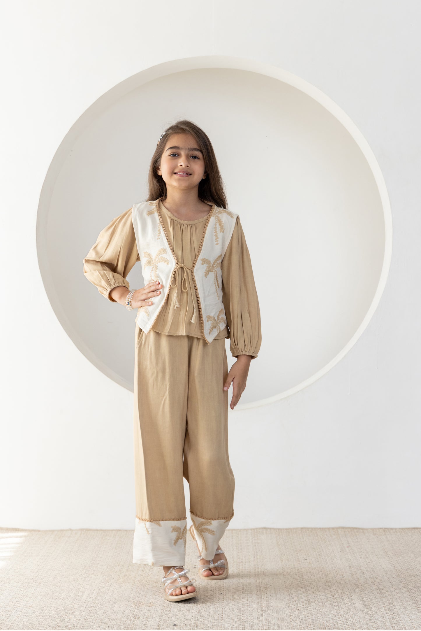 Beige Palms Waistcoat Co-ord Set