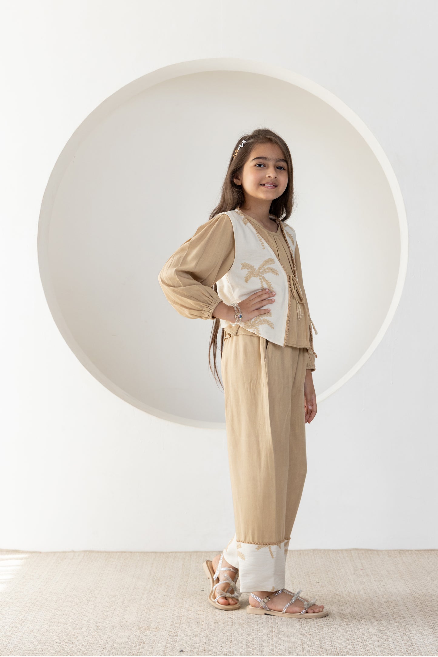 Beige Palms Waistcoat Co-ord Set