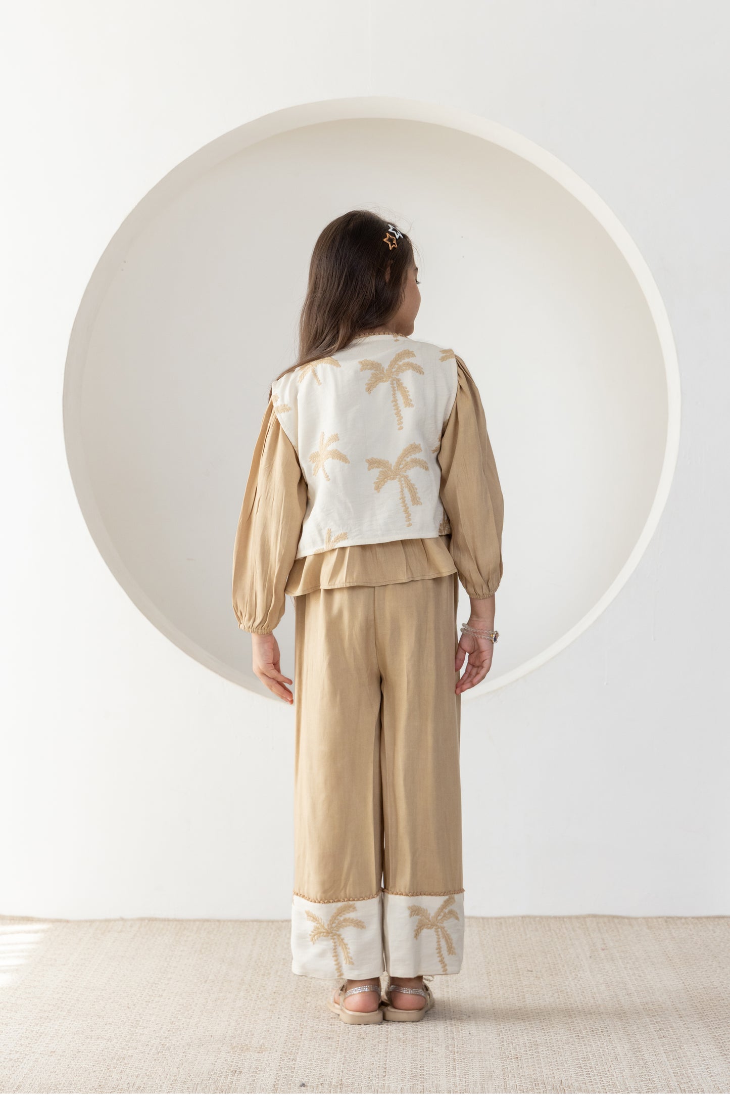 Beige Palms Waistcoat Co-ord Set