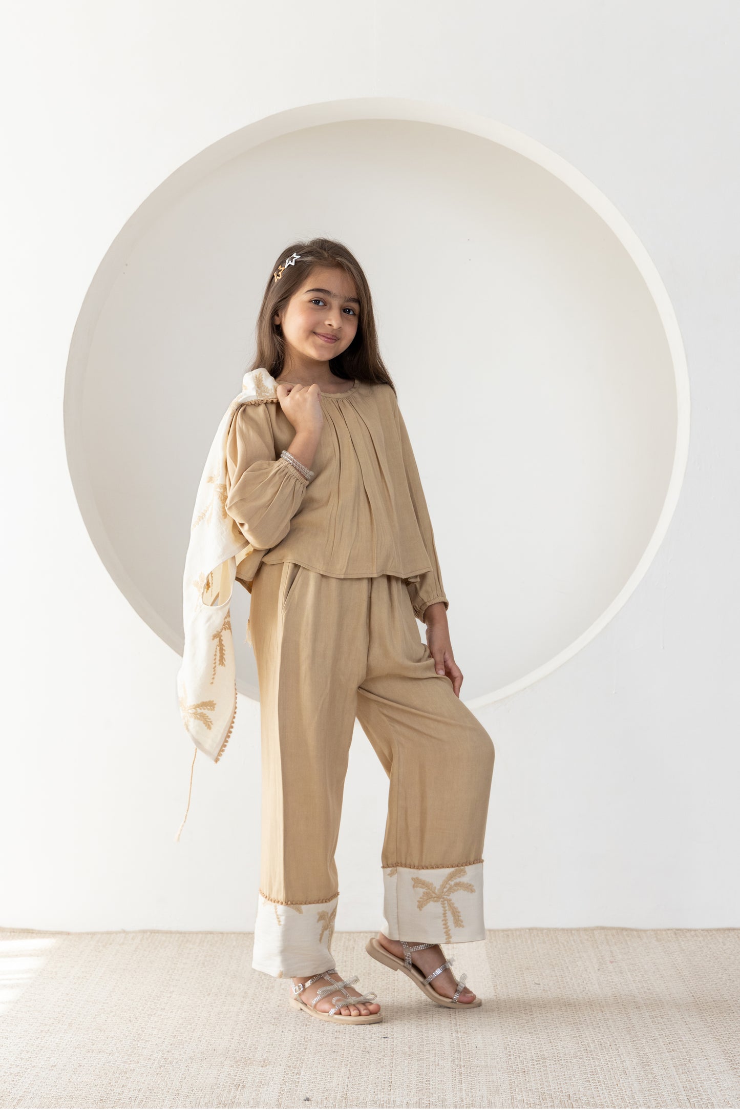 Beige Palms Waistcoat Co-ord Set