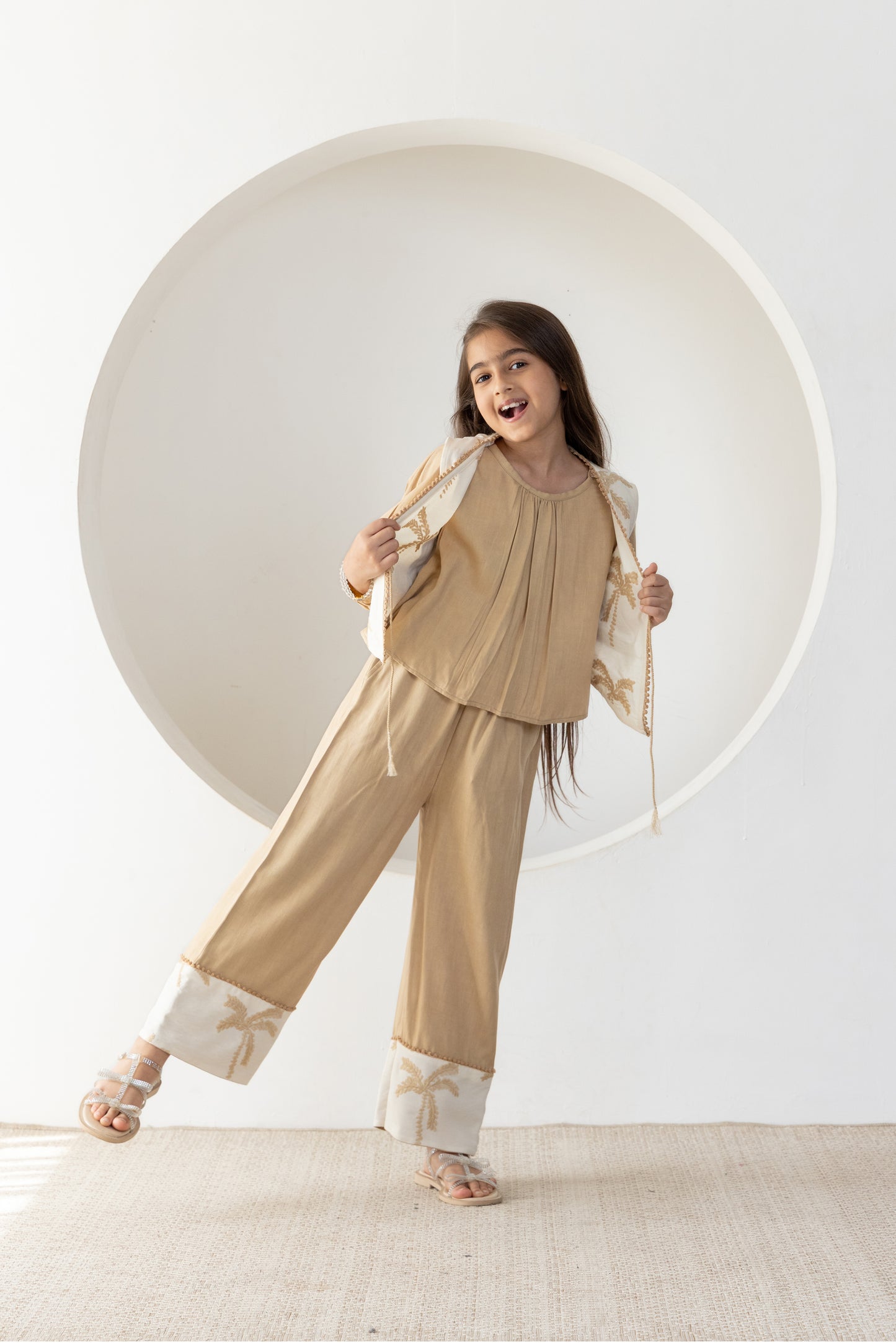 Beige Palms Waistcoat Co-ord Set