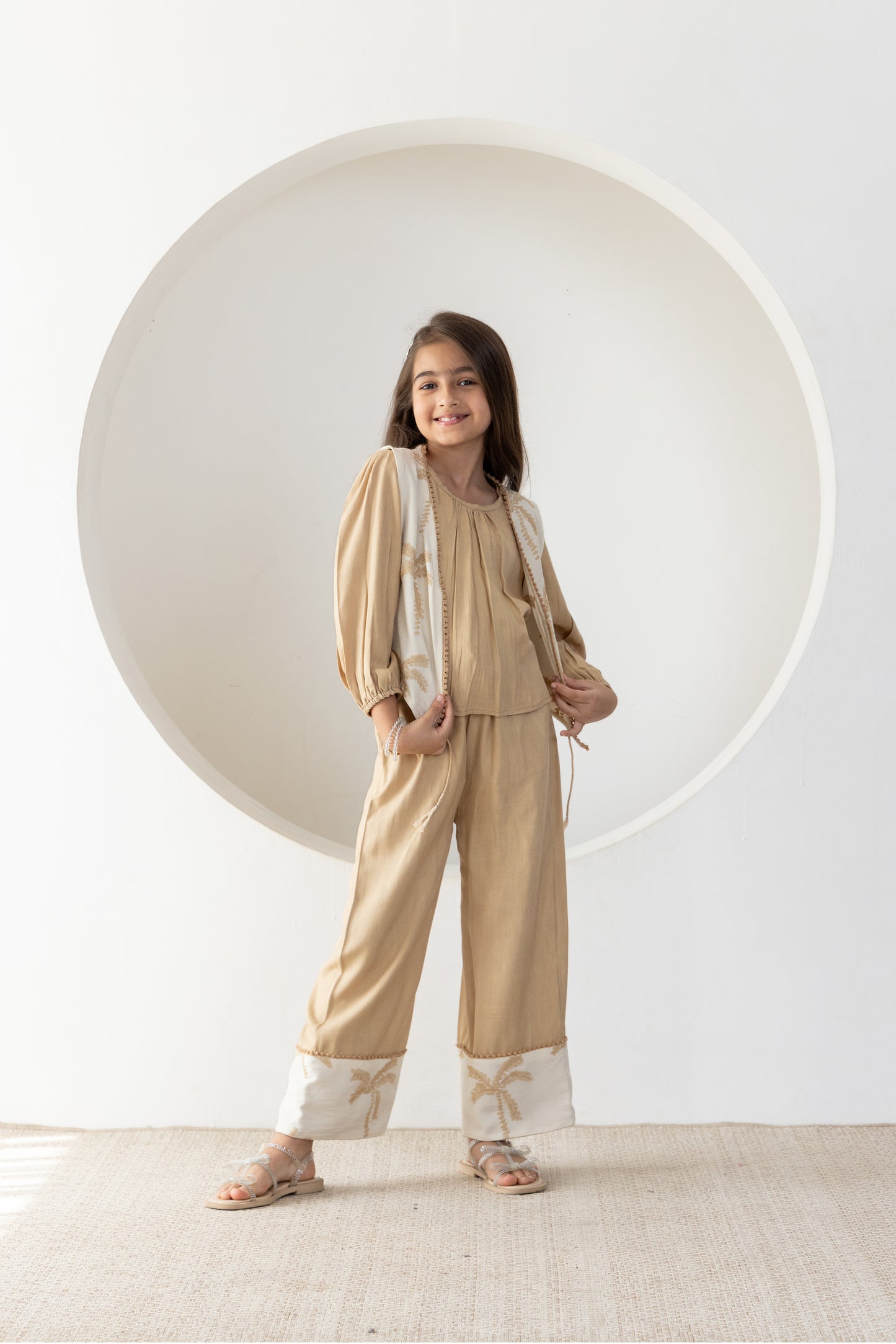 Beige Palms Waistcoat Co-ord Set