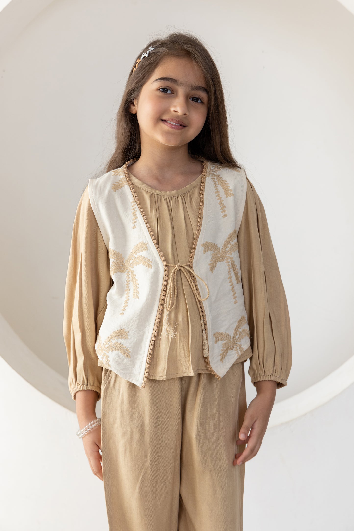 Beige Palms Waistcoat Co-ord Set