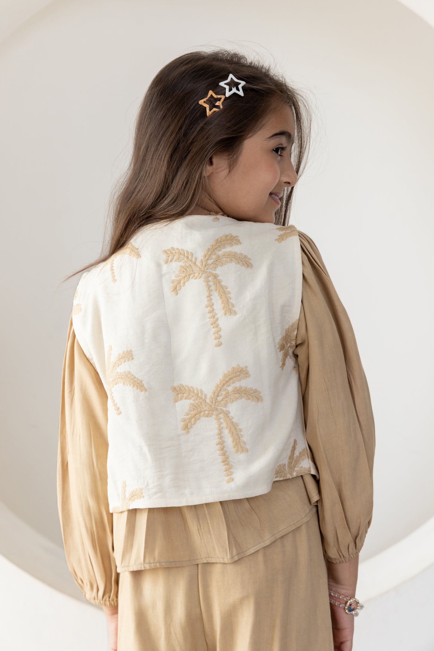 Beige Palms Waistcoat Co-ord Set