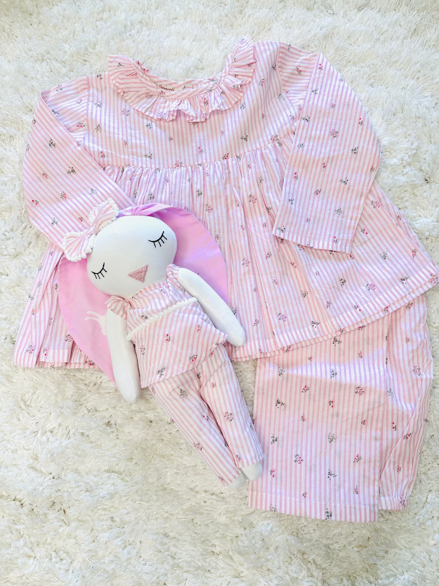 Pink Daisy Night Suit Set With Bunny