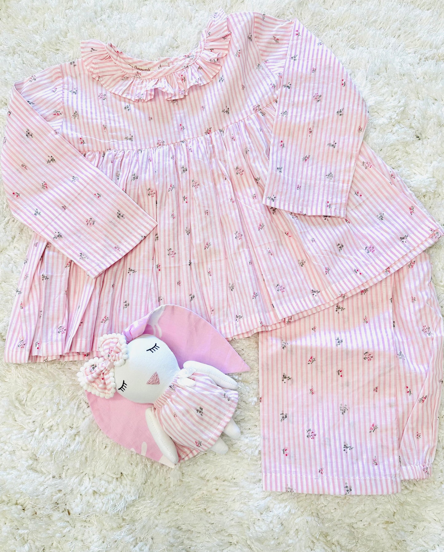 Pink Daisy Night Suit Set With Bunny