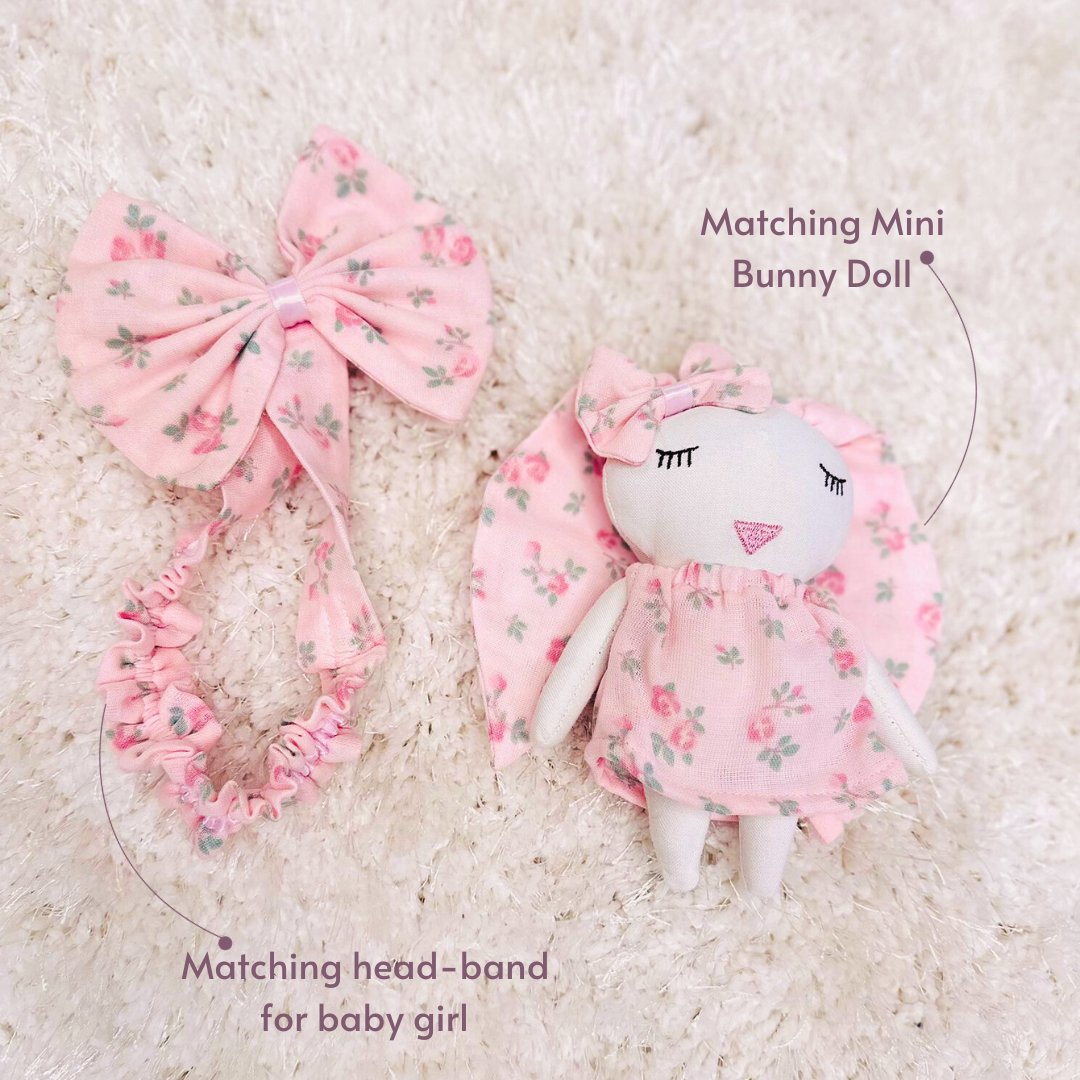 Pink Rose Romper Set With Mimi Bunny Doll - RISA DREAMWORLD