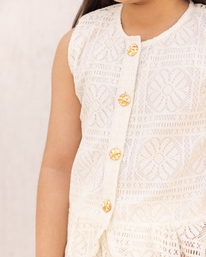 Cloud Dancer Peplum Top With Pants-Co-ord Set