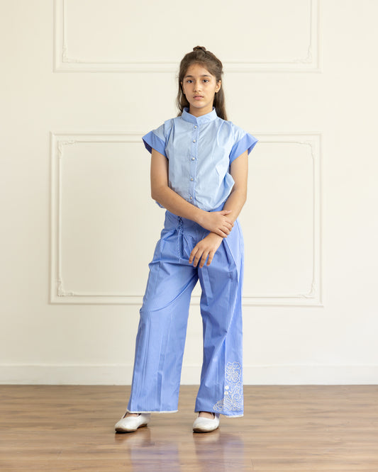 Sky Blue Chic Shirt & Trouser Set