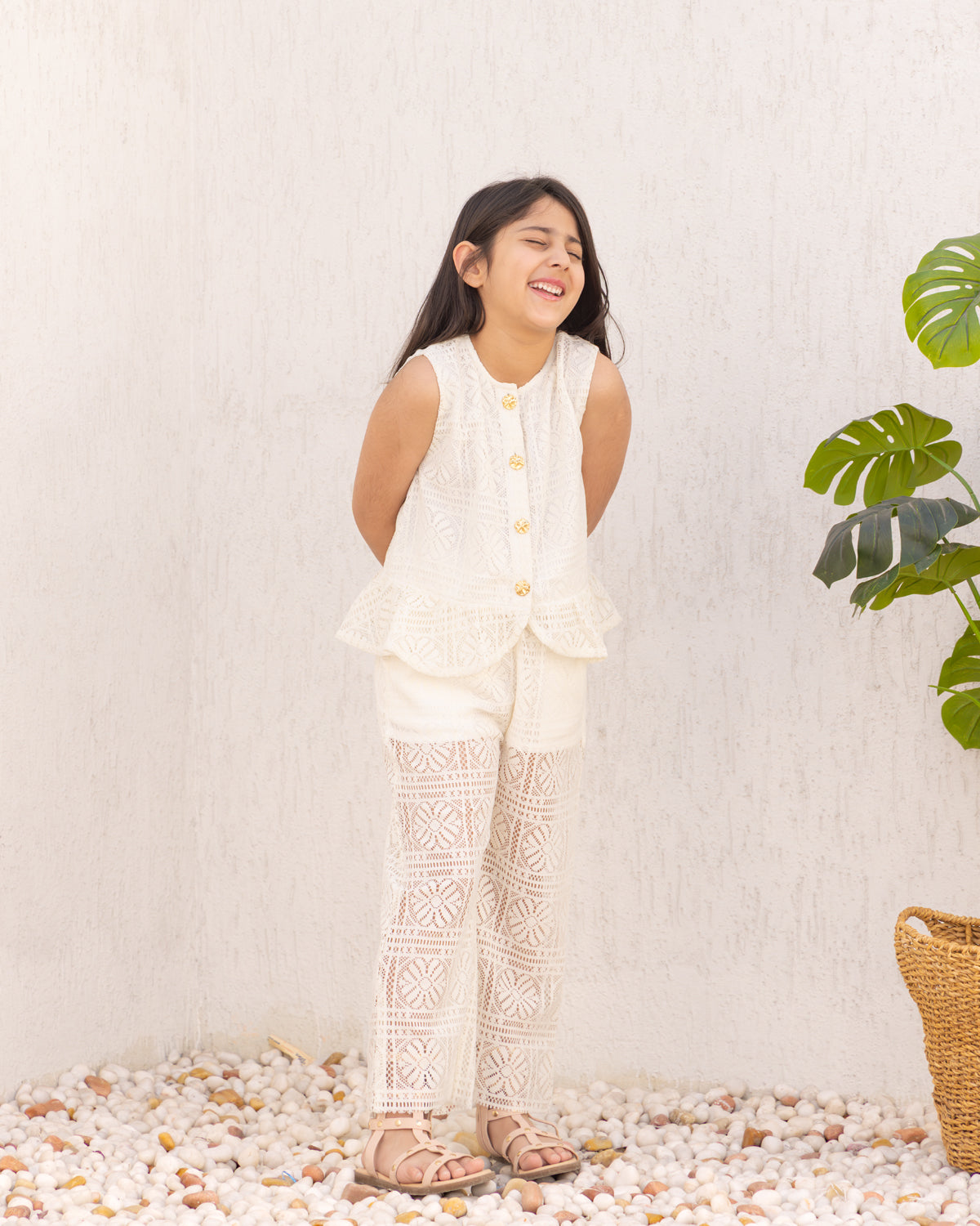 Cloud Dancer Peplum Top With Pants-Co-ord Set