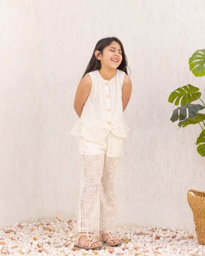 Cloud Dancer Peplum Top With Pants-Co-ord Set