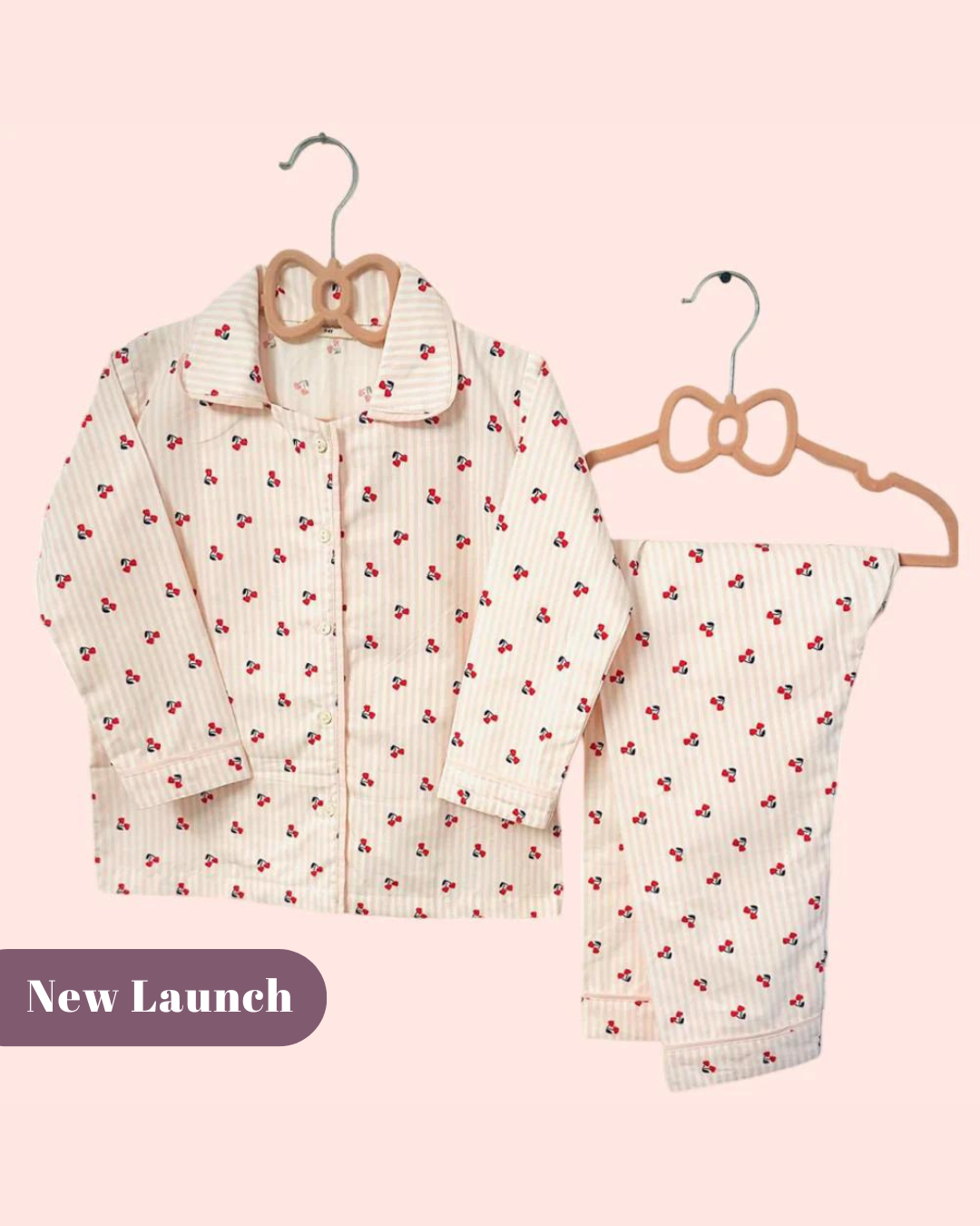 Cherry Night Suit Set With Matching Bunny Doll