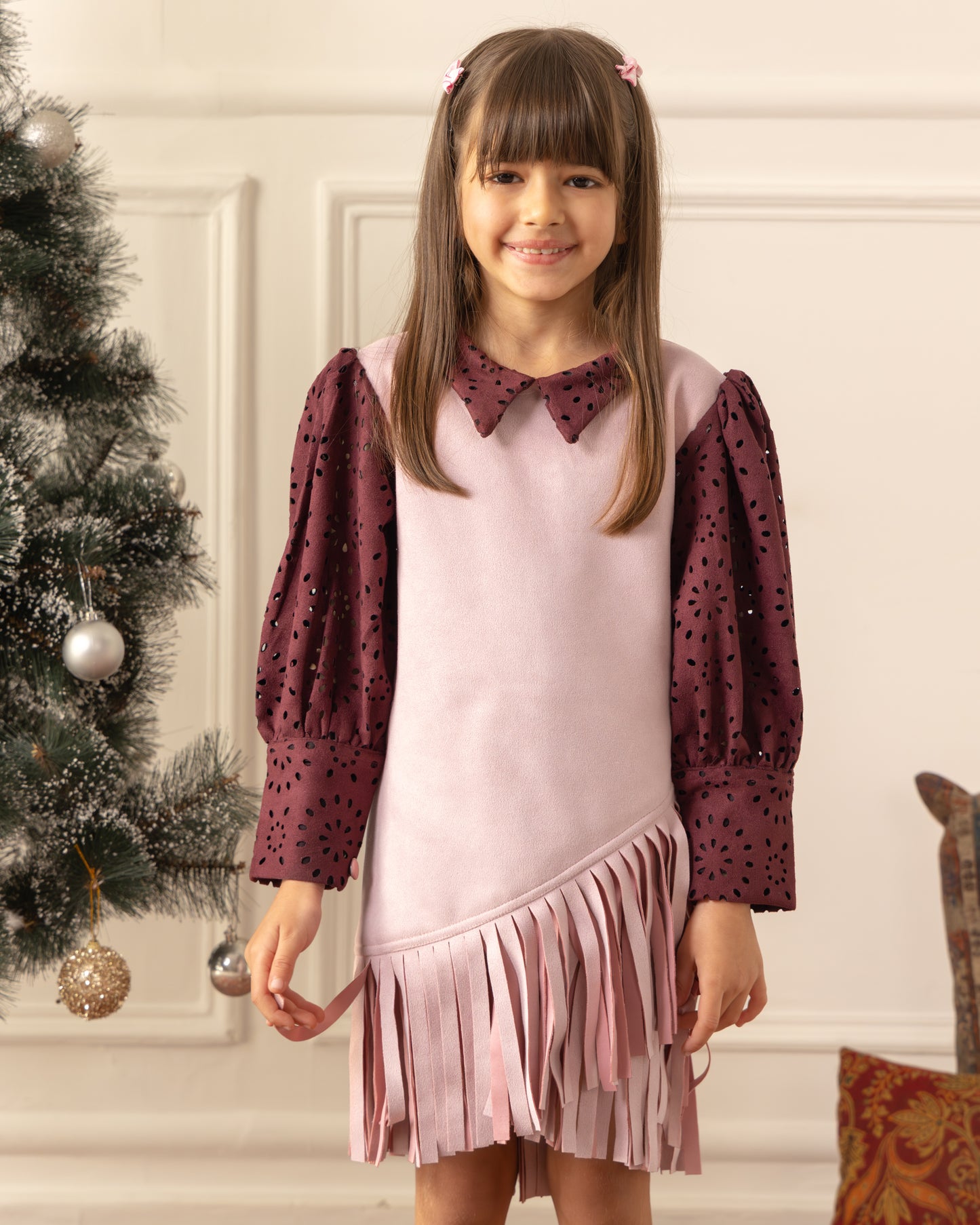 Suede Fringe Dress- Rose