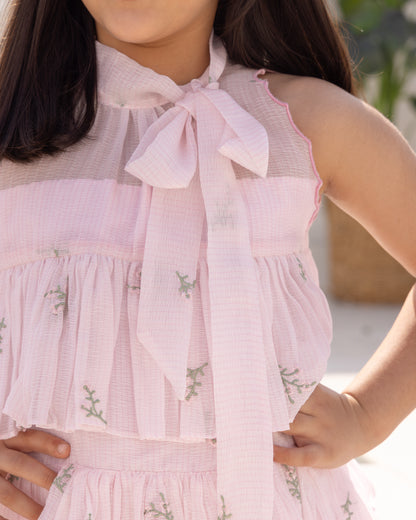 Soft Pink Floral Embroidered Dress