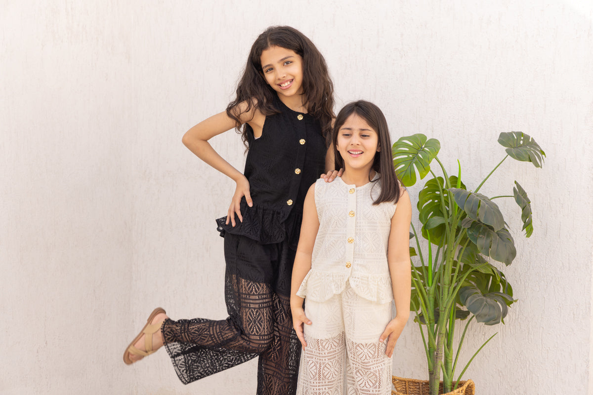 Black Peplum Top With Pants-Co-ord Set