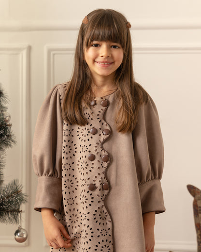 Suede Cutwork Dress- Hazelnut