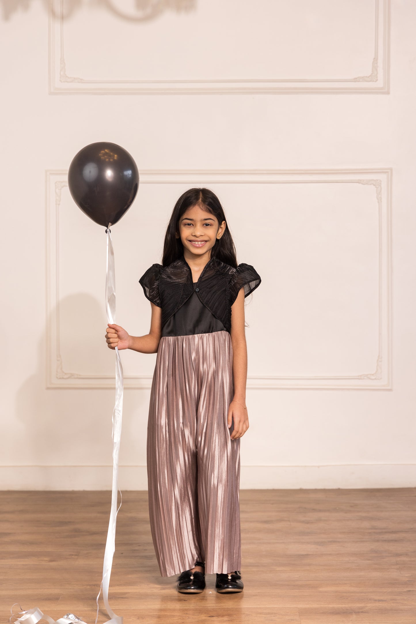 Pleated Satin Jumpsuit With Organza Bolero Jacket