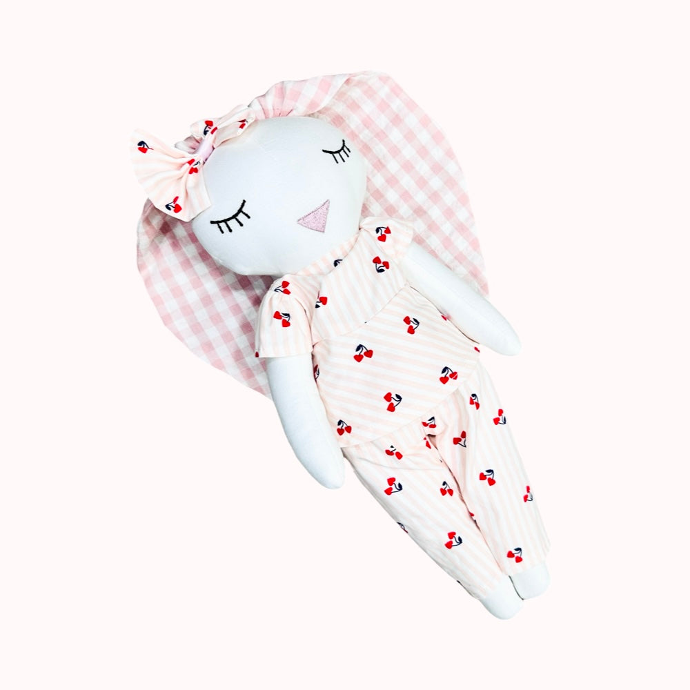 Cherry Night Suit Set With Matching Bunny Doll