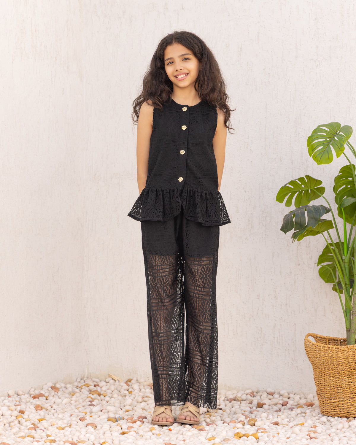 Black Peplum Top With Pants-Co-ord Set