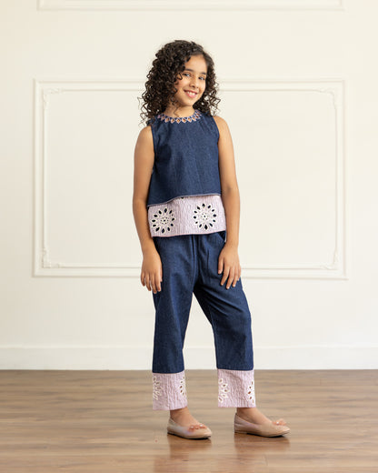 Denim Embroidered-Top