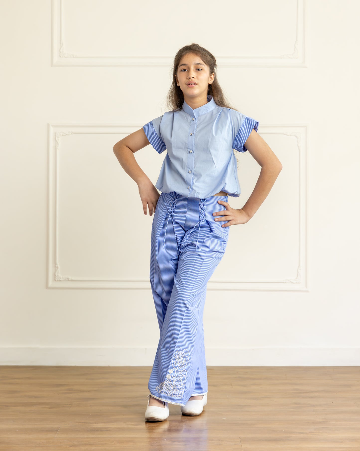 Sky Blue Chic Shirt & Trouser Set