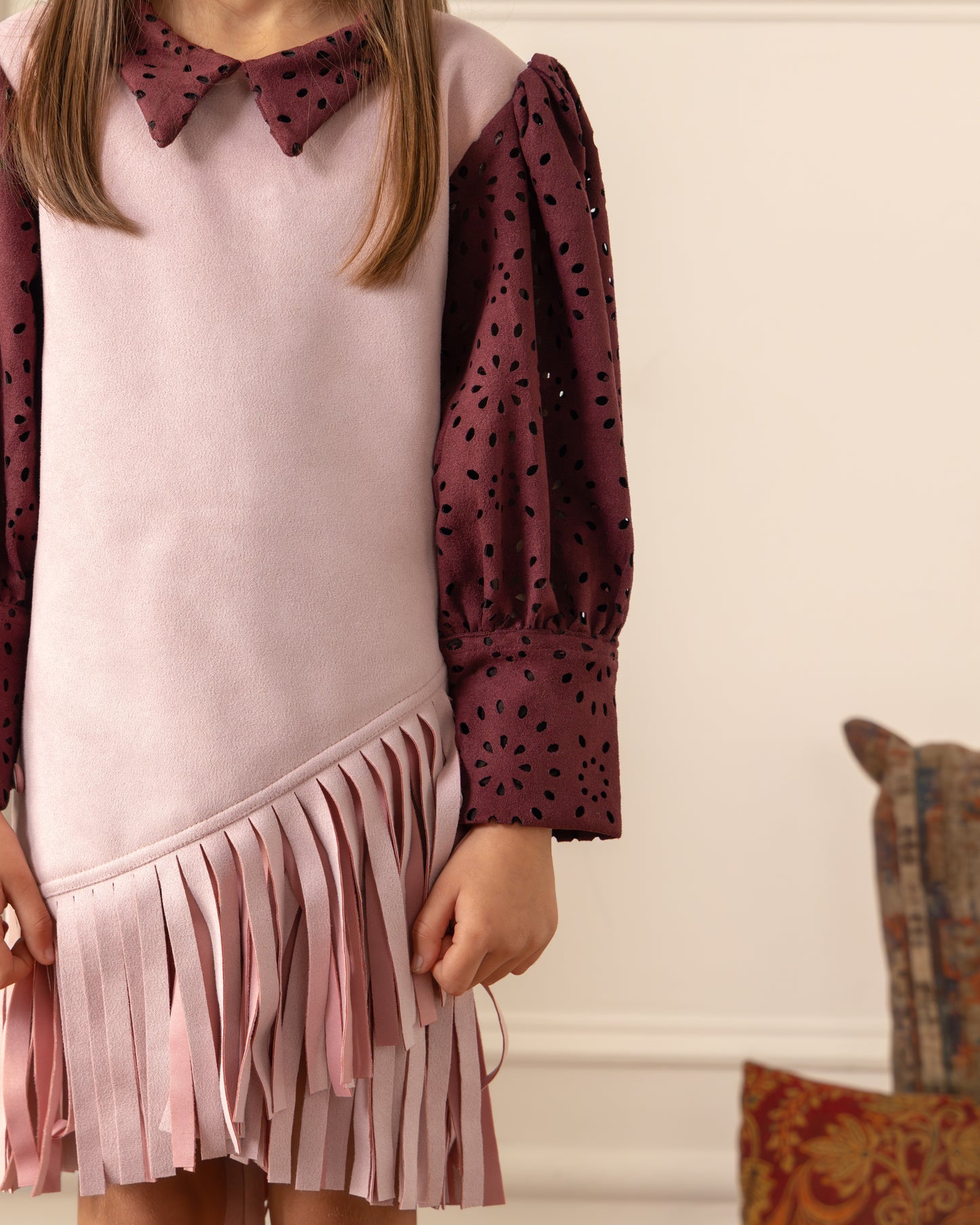 Suede Fringe Dress- Rose