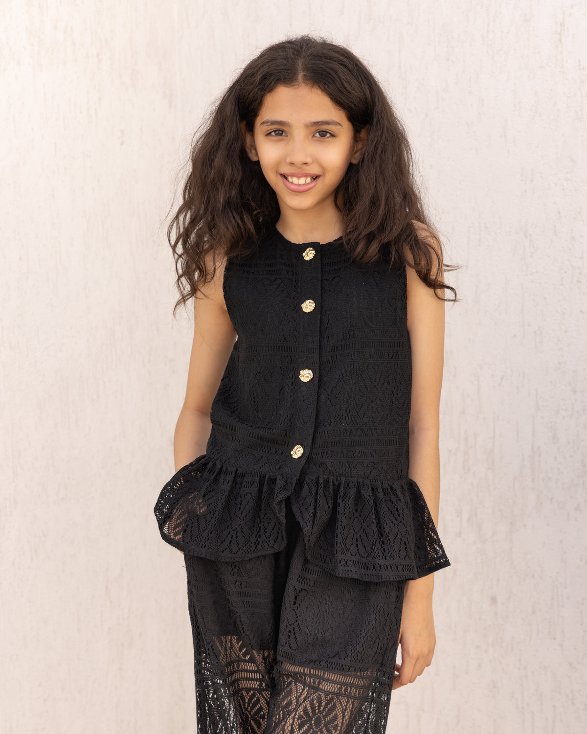 Black Peplum Top With Pants-Co-ord Set