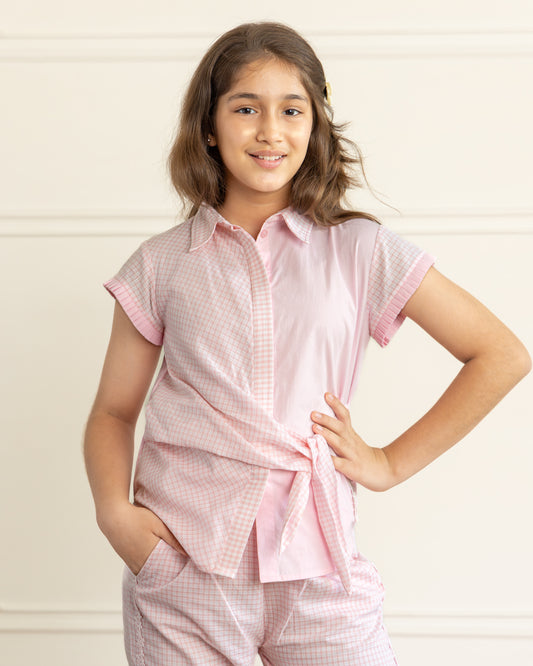 Pink Checkered Crossover- Shirt