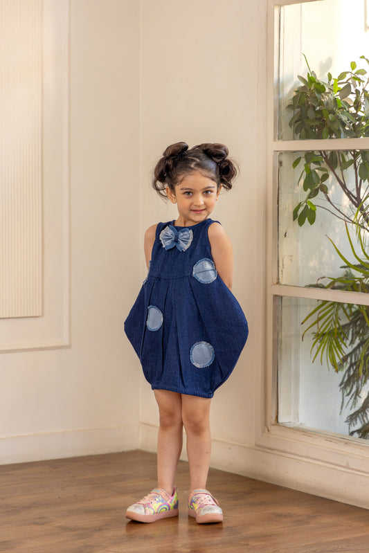 Foil Denim Appliqués Dress