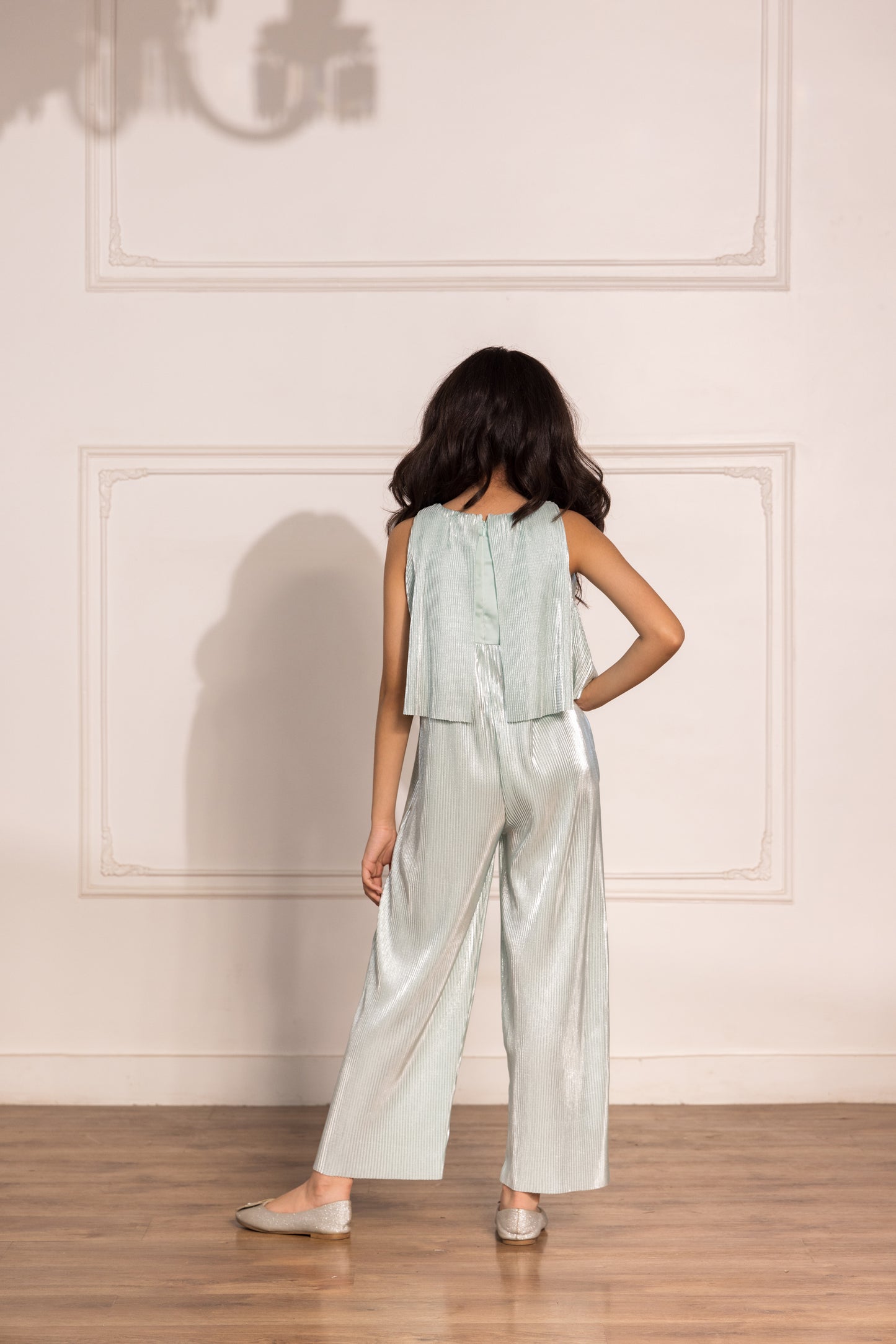 Pleated Foil Satin Jumpsuit