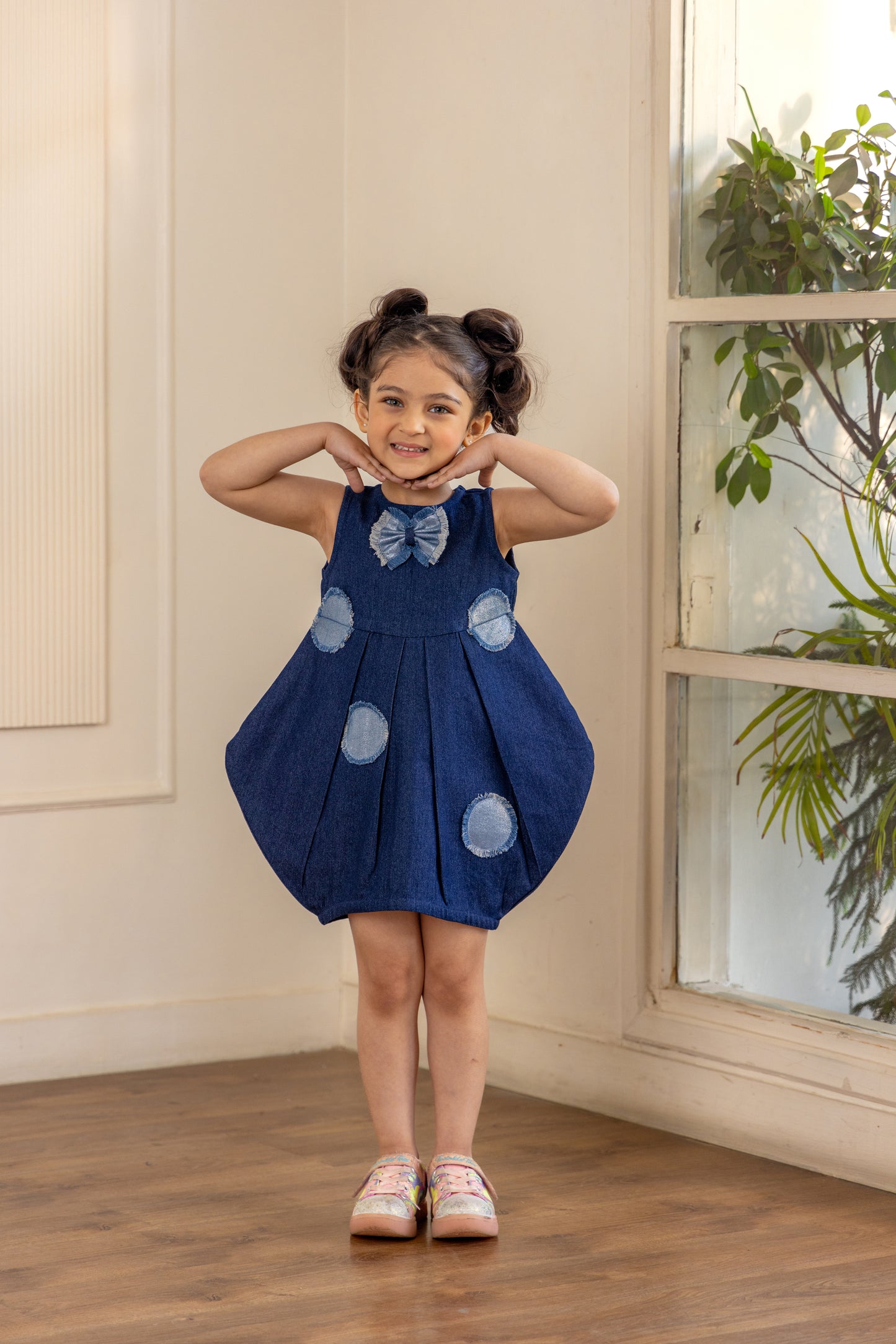 Foil Denim Appliqués Dress